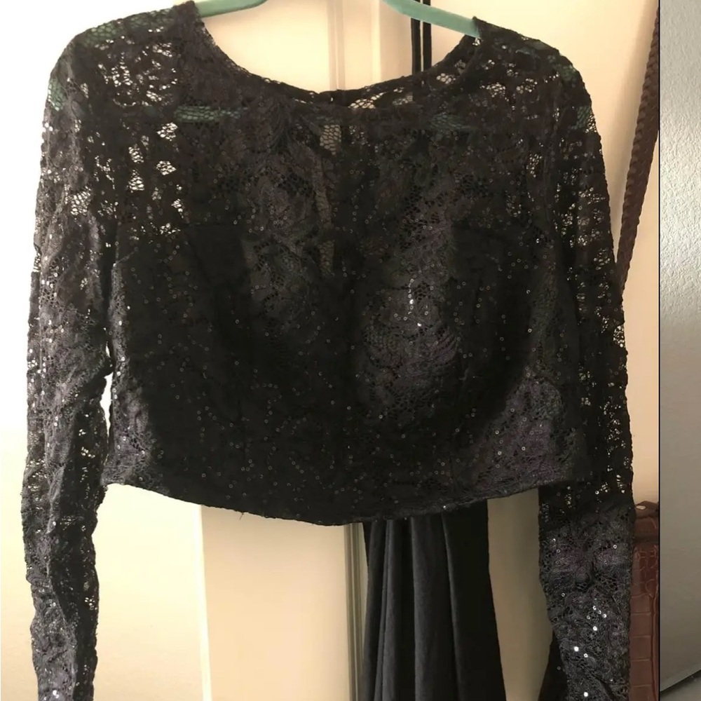 Black Lace Long Sleeve formal crop top